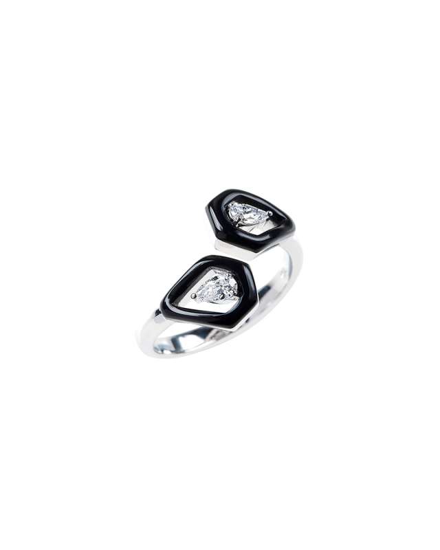 Oui 18k White Gold Small Double Diamond Pear Ring